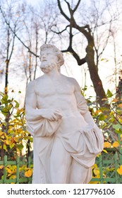 Statue Of Fate In Summer Garden At Autumn Evening, St.Petersburg, Russia.