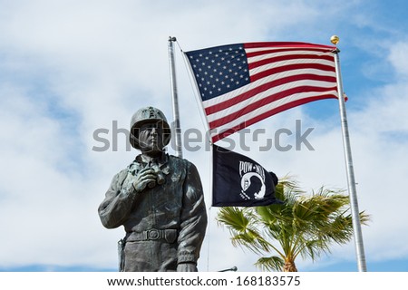 Statue and Flags at the General Patton Museum.
