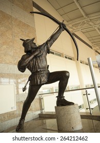 A statue of folk hero Robin Hood in  Doncaster Robin Hood Airport, Yorkshire, Britain. taken 06/12/2014