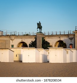 Statue Of Former Belgian King Leopold II Next To The Beach Of Ostend In Belgium.