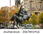 Statue of the goddess of battle in front of the museum on Museum Island, Berlin, Germany