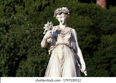 Statue Of The Goddess Flora, Piazza Del Popolo Rome, Sunset Time.
