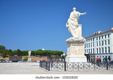 The Statue Of Grand Duke Ferdinand III On Piazza Della Republica In Livorno, Italy