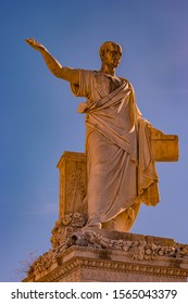 The Statue Of Grand Duke Ferdinand III On Piazza Della Republica In Livorno, Italy. Livorno Is One Of The Small Coastal Fortresses Protecting Pisa.