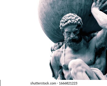 Statue of the Greek God Atlas holding the globe on his shoulders.  With colour toning - Shutterstock ID 1666821223