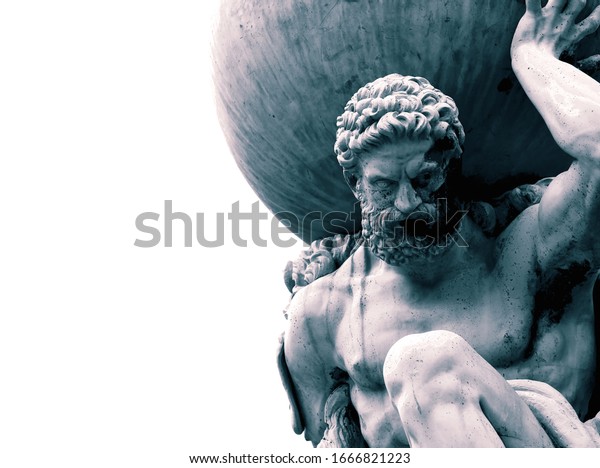 Statue of the Greek God Atlas holding the\
globe on his shoulders.  With colour\
toning