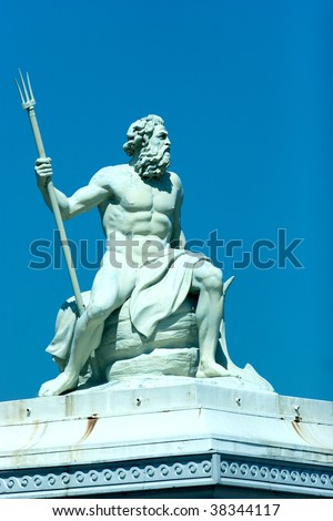 Statue of the Greek god of the sea, Poseidon, located in the port of Copenhagen