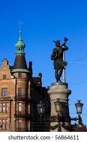 Statue Of Hemidall (one Of The Fourth Old Norse Gods) Blowing In His Gjallarhorn. Statue On The Djurgardsbron Bridge In Stockholm, Sweden.