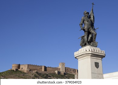 Statue Of Hernan Cortes And Medellin Castle, Spain