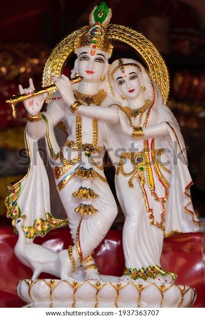 Statue Of Hindu God Shri Krishna Also Known\
As Sri Krushna Kanha Kanhaiya Govinda And His Love Radha Or\
Radhika. Radhakrishna Is Symbol Of Eternal Love And Sacrifice.\
Hindu Worship Them On\
Janmashtami