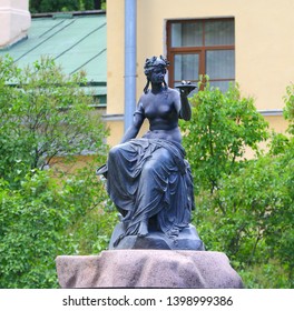 Statue of Hygeia street of academician Lebedev St. Petersburg, Russia July 2018