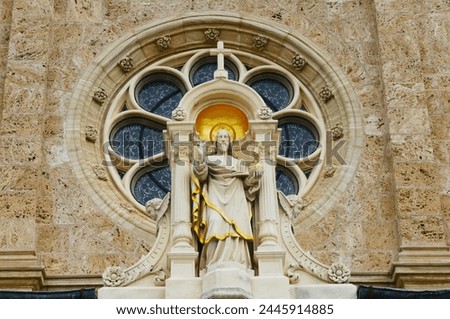 Statue of Jesus Christ on the catholic church faith background