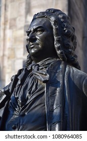 Statue Of Johann Sebastian Bach In Front Of St.Thomas Church In Leipzig