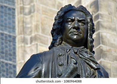 Statue Of Johann Sebastian Bach In Front Of St.Thomas Church In Leipzig