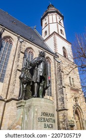 Statue Of Johann Sebastian Bach In Front Of The Thomas Church In Leipzig, Germany