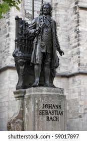 Statue Of JS Bach In Front Of St. Thomas Church In Leipzig, Germany