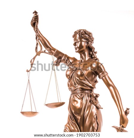 Statue of justice isolated on white, law concept