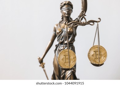 The Statue Of Justice- Lady Justice Or Iustitia With Bitcoin Digital Cryptocurrency