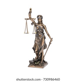 The Statue of Justice - lady justice or Iustitia isolated on white background