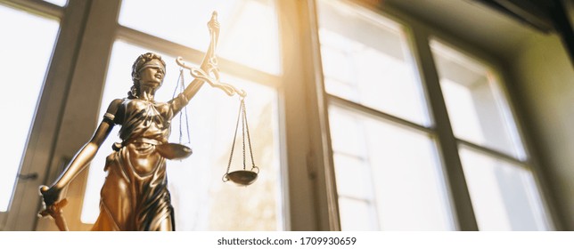 The Statue of Justice - Lady Justice or Iustitia / Justitia the Roman Goddess of Justice, banner Size