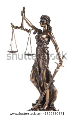 The statue of justice Themis or Justitia isolated on white background