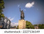 Statue of king Alfred the Great in the medieval town of Winchester in Wessex, England.