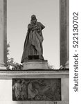 Statue of King Bela IV (1206 - 1270), King of Hungary and Croatia between 1235 and 1270, in Heroes Square or Hosok Tere in Budapest, Hungary.