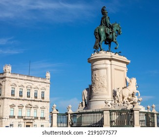 Statue Of King Joseph I Located On Praca Do Comercio In The City Of Lisbon In Portugal.