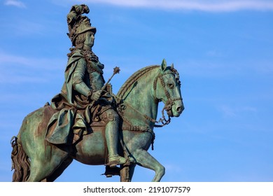 Statue Of King Joseph I Located On Praca Do Comercio In The City Of Lisbon In Portugal.