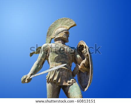 Statue of king Leonidas in Sparta, Greece - history background