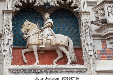 A Statue Of King Louis XII On His Horse Was Erected On The Front Facade Of The Château Royal De Blois, Located In The City Centre Of Blois, In The Loire Valley Of France. 