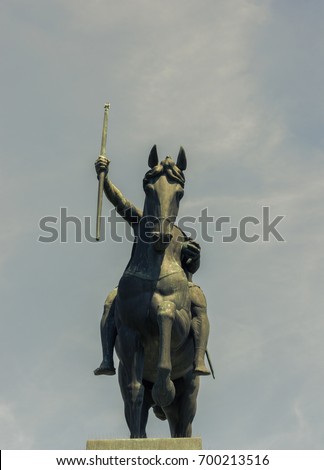 Statue of King Tomislav on Tomislav Square in Zagreb, front view.