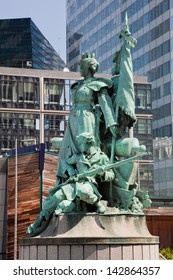 Statue In La Defense, The Financial District In Paris, France.