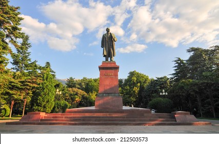 Statue Of Lenin On A Pedestal In Yalta, Crimea.