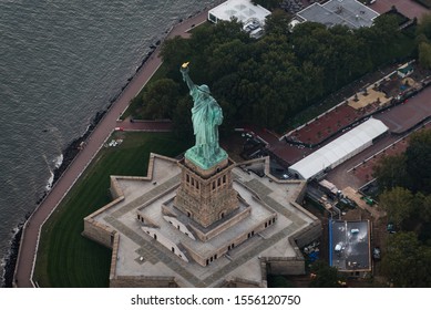 Statue Of Liberty From Above, New York - View Of NY Landmarks From Helicopter Tour