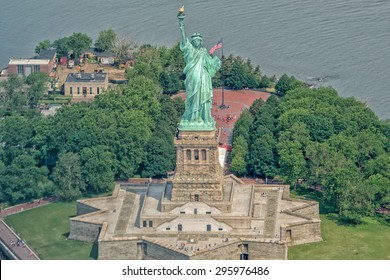 Statue Of Liberty Aerial View From Helicopter