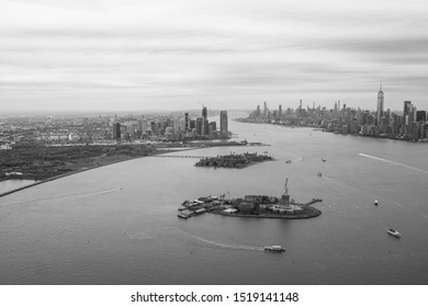 Statue Of Liberty Aerial View, Statue Of Liberty New York City From Above Black And White