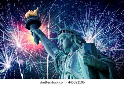 Statue Of Liberty With Fireworks