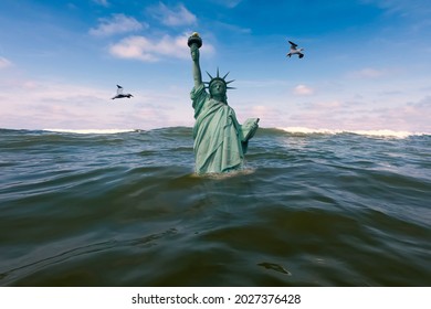The Statue of Liberty is half submerged after sea levels rise