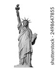 The Statue of Liberty is highlighted on a white background (black and white image)
