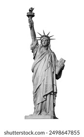 The Statue of Liberty is highlighted on a white background (black and white image)
