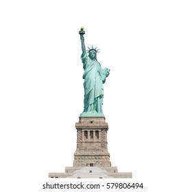 Statue Of Liberty Isolated On White Background In New York City, USA