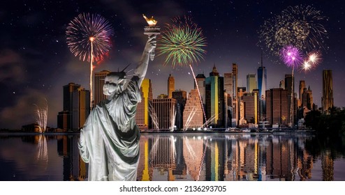 Statue Of Liberty Manhattan Fireworks