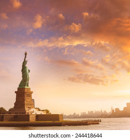 Statue of Liberty New York Manhattan background USA US - Shutterstock ID 244418644