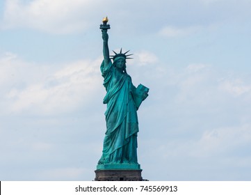 Statue of Liberty. New York, panorama of Manhattan with the