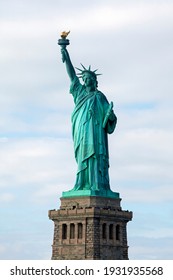 Statue Of Liberty , New York , Usa. Cloudy Winter Day