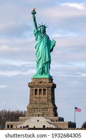 Statue Of Liberty , New York , Usa. Cloudy Winter Afternoon