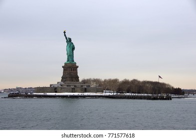 The Statue Of Liberty In New York In Winter, United States