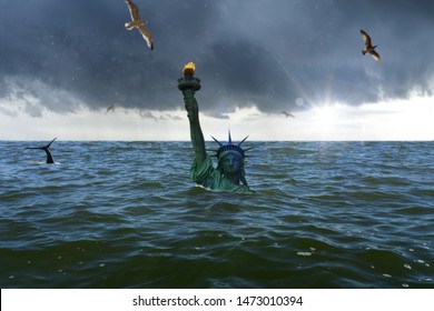 Statue of Liberty sinks in the ocean - Powered by Shutterstock