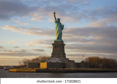 Statue of liberty at sundown